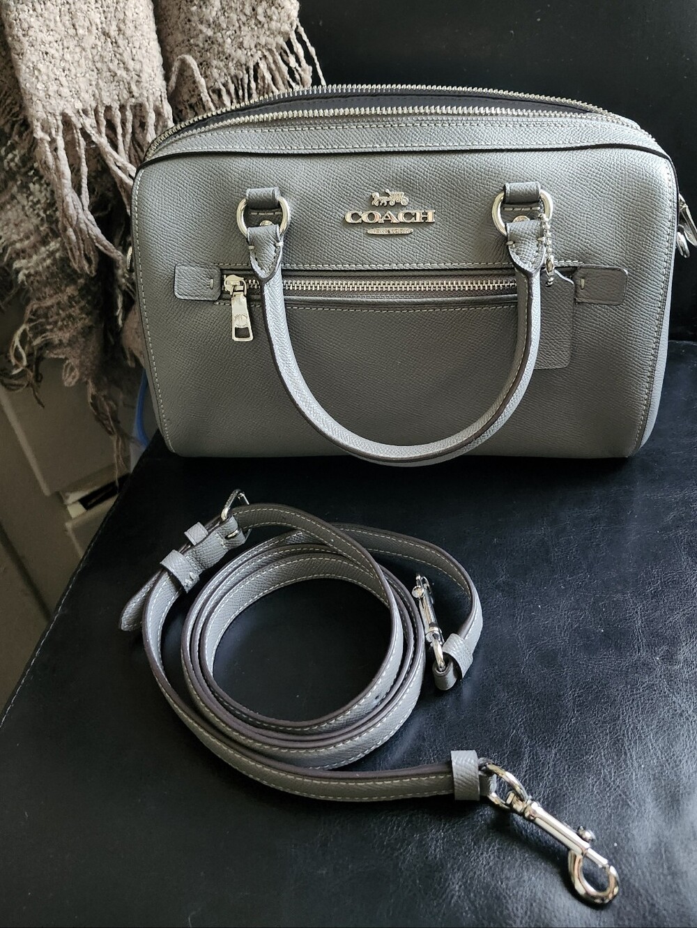 Coach Rowan Sleek Satchel in Gray Leather with Leather Tag. Never Used